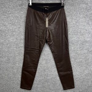 NEW Victoria's Secret Faux Leather Leggings Pants Brown High Rise Elastic Sz‎ 6